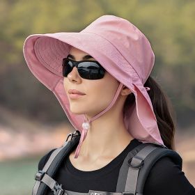 Wide Brim Shawl Ponytail Bucket Hat For Women; Outdoor Fishing Hiking UV Protection Bonnet (Color: 5# Pink)