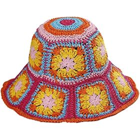 Women's Straw Sun Hat Floral Woven Bucket Hat Fishing Hat Beach Hat Hand Woven Foldable Cap (Color: Wide Brim Yellow)