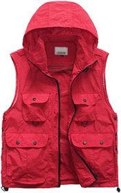 Men's Casual Outdoor Work Safari Fishing Travel Photo Cargo Vests Jacket Multi Pockets Utility Summer Vests (size: RED-M)