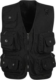 Men's Casual Multi Pocket Cargo Vest Outdoor Work Photography Fishing Vest Jacket (size: BLACK-L)