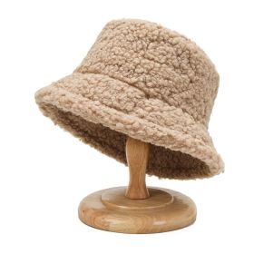 2021 Women's Harajuku Bucket Hat Solid Color Women Men Fishing Fisherman Hats Autumn Winter Lamb Wool Outdoor Warm Panama Cap (Color: Khaki, Ships From: China)