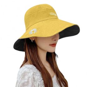 Bucket Hats Women Men Fishing Caps Reversible Double Sided Daisys Embroidery Sun Protection Hat Fisherman Cap (Color: Yellow)