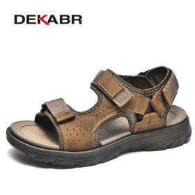 DEKABR Summer Men Casual Beach Outdoor Water Shoes Breathable Trekking Fashion Sandals Fishing Genuine Leather Leisure Shoes (Color: 02 Brown, size: 9.5)