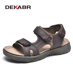 DEKABR Summer Men Casual Beach Outdoor Water Shoes Breathable Trekking Fashion Sandals Fishing Genuine Leather Leisure Shoes (Color: 01 Dark Brown, size: 7.5)