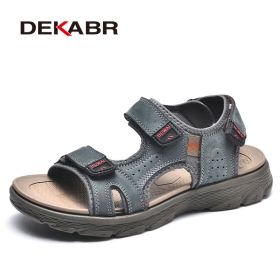 DEKABR Summer Men Casual Beach Outdoor Water Shoes Breathable Trekking Fashion Sandals Fishing Genuine Leather Leisure Shoes (Color: 01 Gray Blue, size: 11)