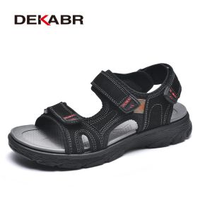 DEKABR Summer Men Casual Beach Outdoor Water Shoes Breathable Trekking Fashion Sandals Fishing Genuine Leather Leisure Shoes (Color: 01 Black, size: 8)