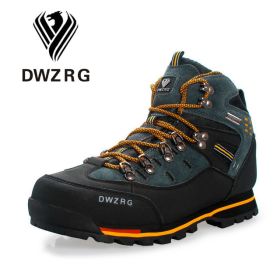 DWZRG Men Hiking Shoes Waterproof Leather Shoes Climbing & Fishing Shoes New Popular Outdoor Shoes Men High Top Winter Boots (Color: Black Yellow, size: 48)