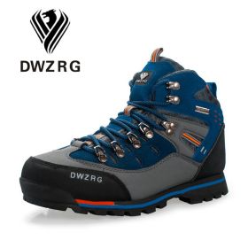 DWZRG Men Hiking Shoes Waterproof Leather Shoes Climbing & Fishing Shoes New Popular Outdoor Shoes Men High Top Winter Boots (Color: Gray Navy, size: 47)