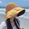 Women's Summer Foldable Weaving Cap; Sun Visor Brim Outdoor Traveling Beach Fishing Cap