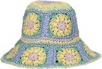 Women's Straw Sun Hat Floral Woven Bucket Hat Fishing Hat Beach Hat Hand Woven Foldable Cap